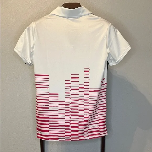 Acegolfs Women’s Stylish White Polo Shirt with Red Stripes - Picture 4 of 5